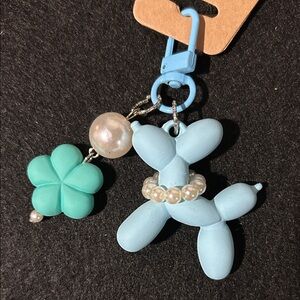 Blue Balloon Dog Keychain/Bagcharm with Pearl Accents